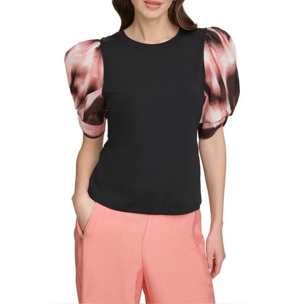 NWT New Cable & Gauge Mixed Media Puff Short Sleeve Top Size S